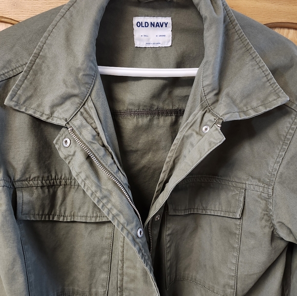 Womens Old Navy 100% Cotton Army Green Utility Jacket Size M Tall - Picture 3 of 5